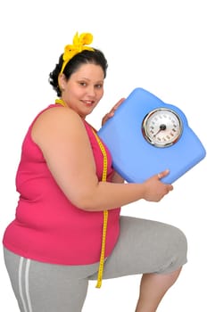 Large girl with scale and measuring tape