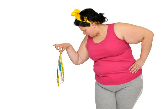 Large girl disgusted with measuring tape