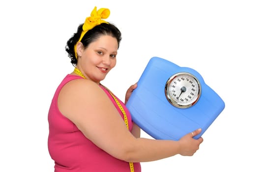 Large girl with scale and measuring tape