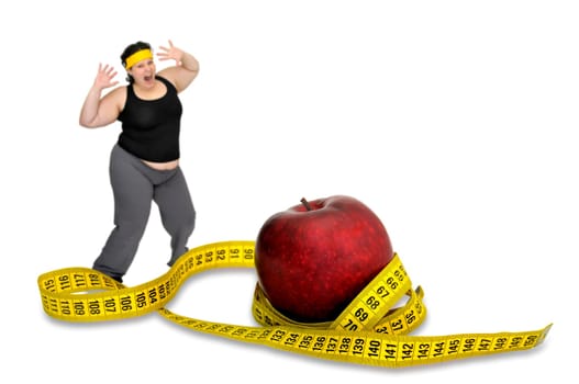 Large girl with apple and measuring tape