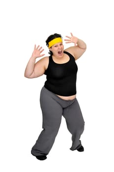 Large girl isolated in white