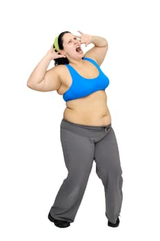 Desperate large girl isolated in white