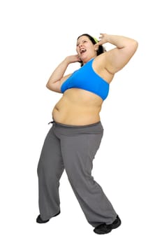 Desperate large girl isolated in white