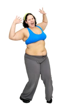 Desperate large girl isolated in white