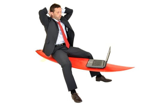 Young businessman with surf board