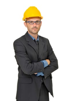 Engineer posing isolated in white