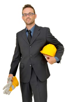 Engineer posing isolated in white
