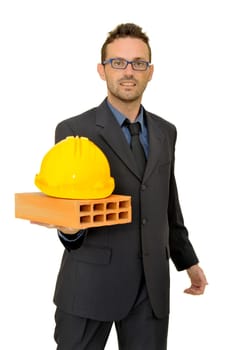 Engineer posing isolated in white