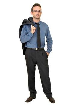 Young businessman posing isolated in white
