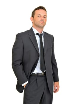 Young businessman posing isolated in white