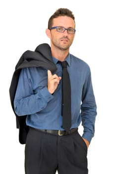 Young businessman posing isolated in white