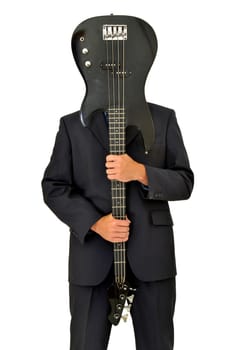 Young man in a suit with guitar