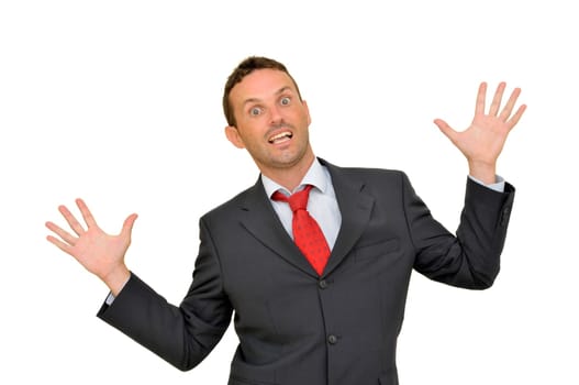 Young businessman posing isolated in white