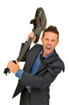 Wild man in a suit with guitar