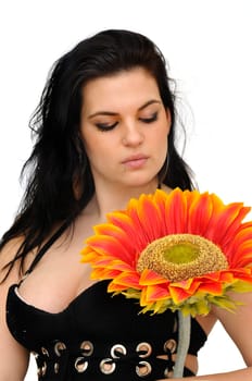 Sexy woman with flower isolated in white