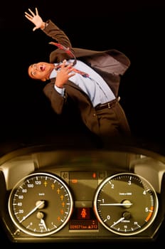 man being run over by a speeding car