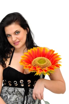 Sexy woman with flower isolated in white