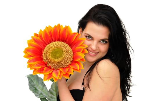 Sexy woman with flower isolated in white