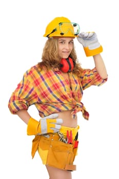 Young sexy girl worker isolated in white