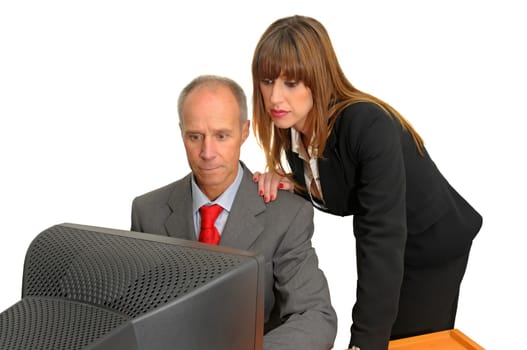 Business woman and businessman isolated in white