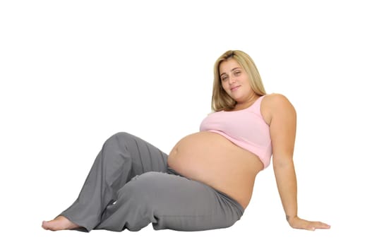 Pregnant woman isolated in white