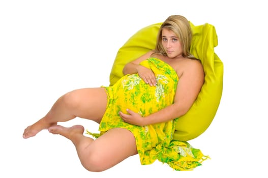 Pregnant woman isolated in white