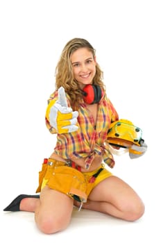 Young sexy girl worker isolated in white