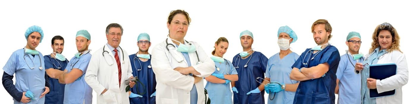 Doctors team isolated in white