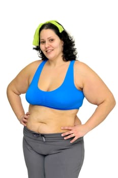 Large girl isolated in white