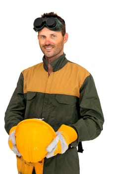 Construction worker isolated in white