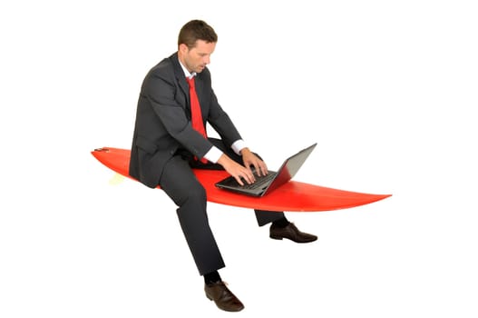 Young businessman with surf board