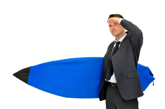 Young businessman with surf board