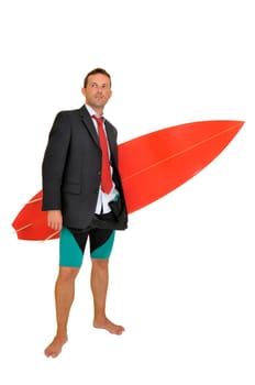 Young businessman with surf board