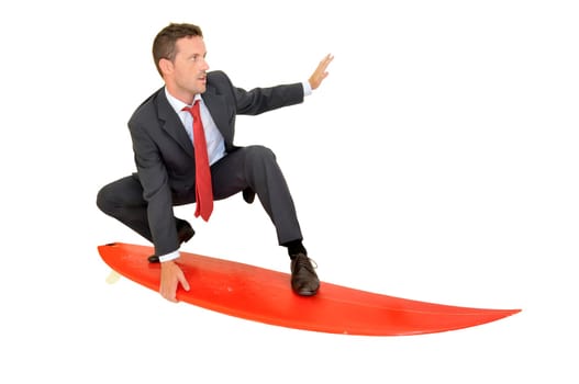 Young businessman with surf board