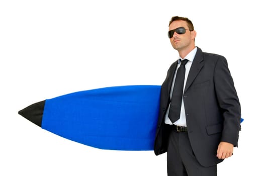 Young businessman with surf board