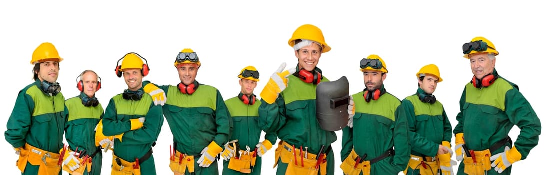 Workers big team isolated in white
