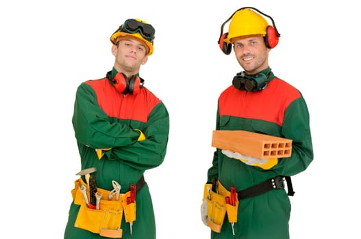 Workers team isolated in white