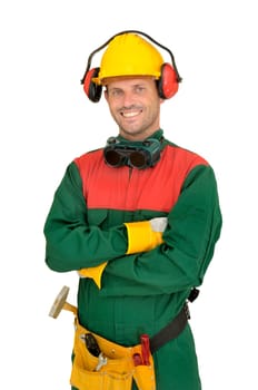 Construction worker isolated in white