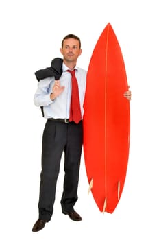 Young businessman with surf board