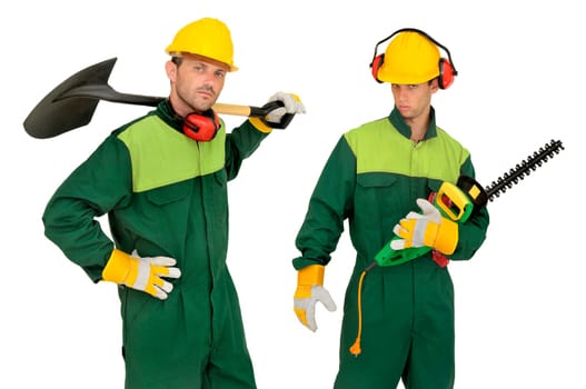 Workers team isolated in white