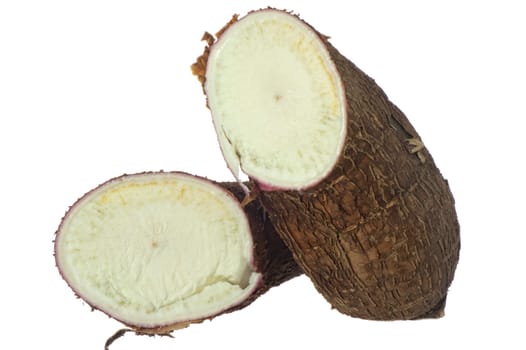 yucca, a traditional ecuatorian  food on white background