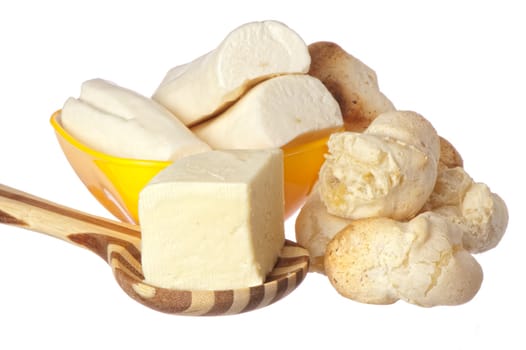 yuccas and yucca bread on white background