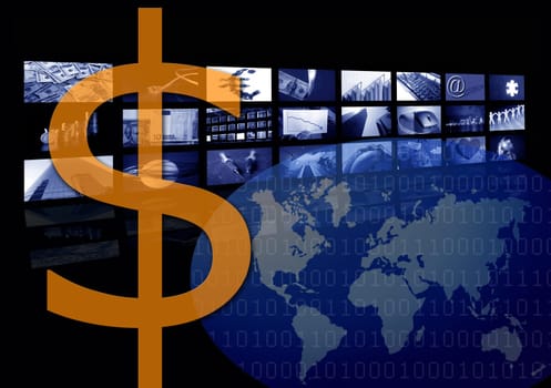 Dollar Business corporate image, multiple screen. American currency metaphor