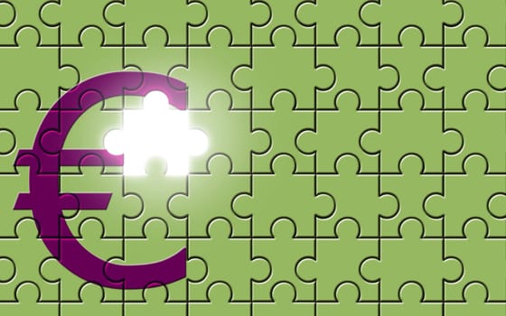 Euro sign on a puzzle with missing piece, european symbol