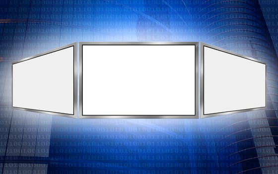 Global 3d screen multimedia monitor tech concept, white copy space