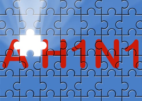 puzzle with missing piece swine AH1N1 text flu metaphor