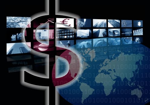 Dollar Business corporate image, multiple screen. American currency metaphor
