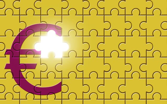 Euro sign on a puzzle with missing piece, european symbol