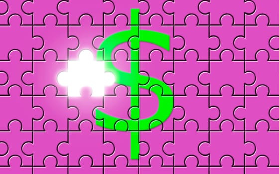 Dollar sign on a puzzle with missing piece, currency symbol