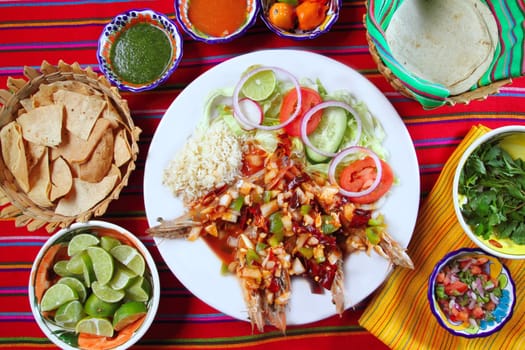 Guajillo chili shrimps Mexican dish chili sauces nachos  Mexico seafood